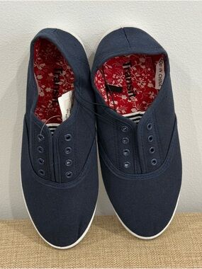 Toms Women's Navy Slip-On Canvas Sneakers with Red Floral Insole